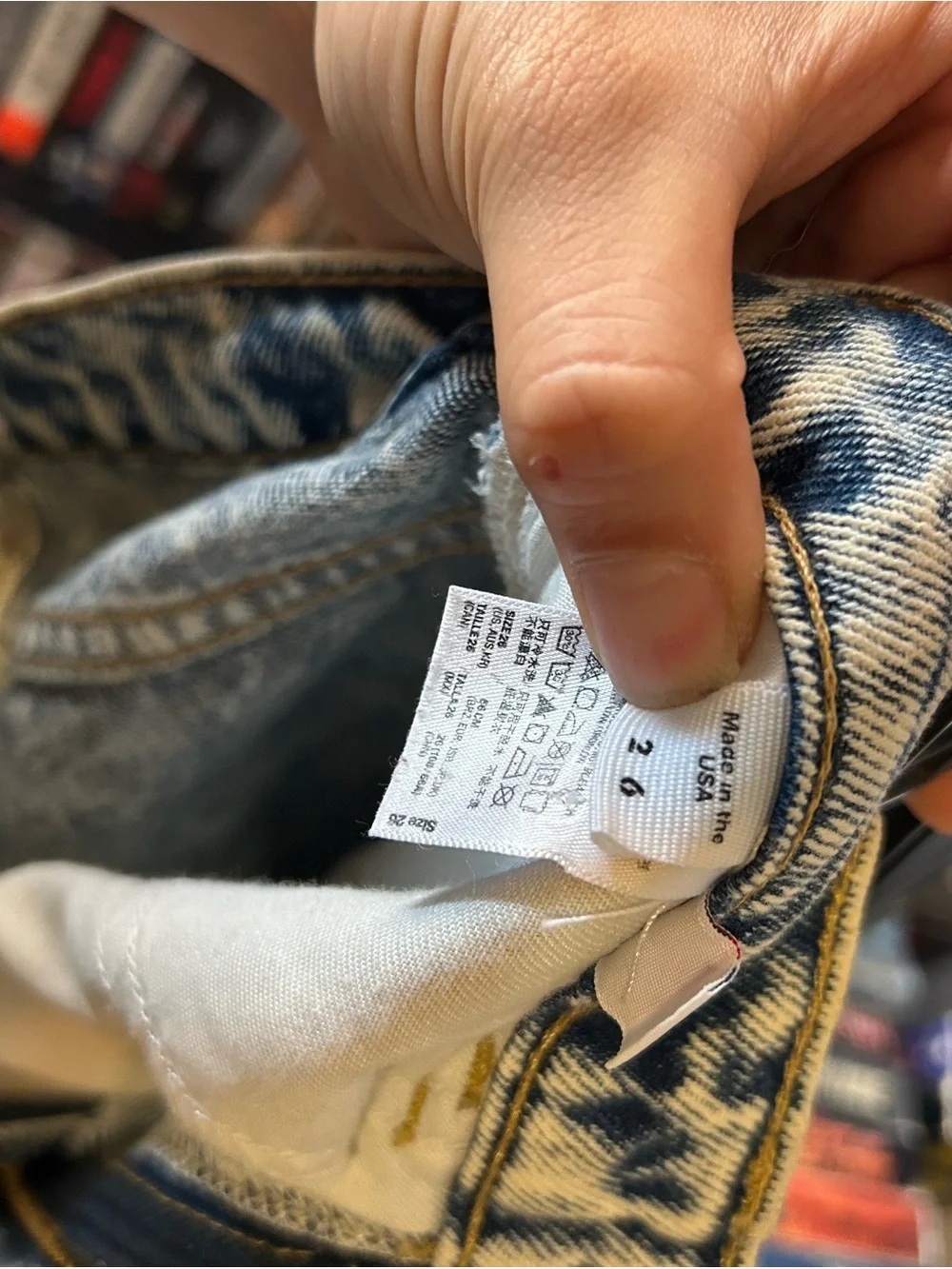 American Apparel Acid Wash Denim Shorts in Light Blue and Cream
